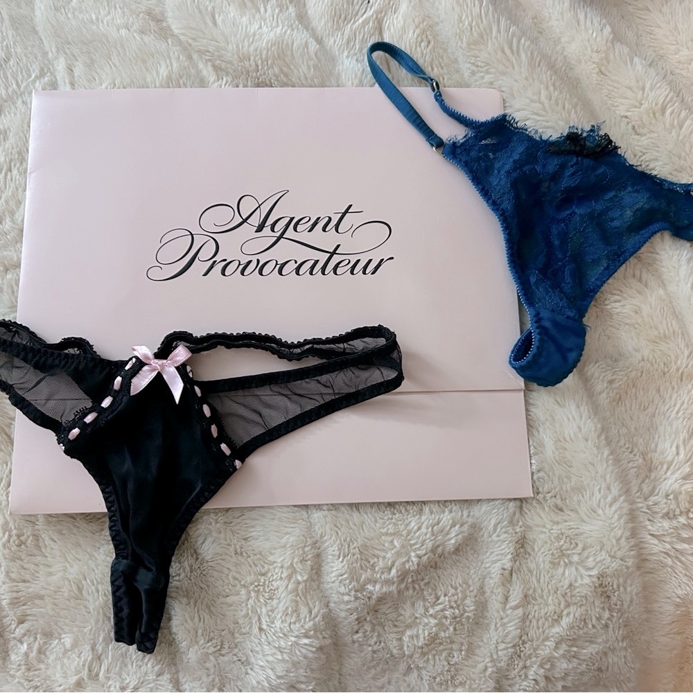 Agent Provocateur Black and Blue Lace Lingerie Set